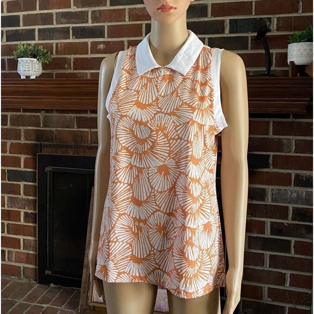 TOMMY BAHAMA Womens White Orange Floral Sleeveless Mock Golf Shirt Size M UPF 50